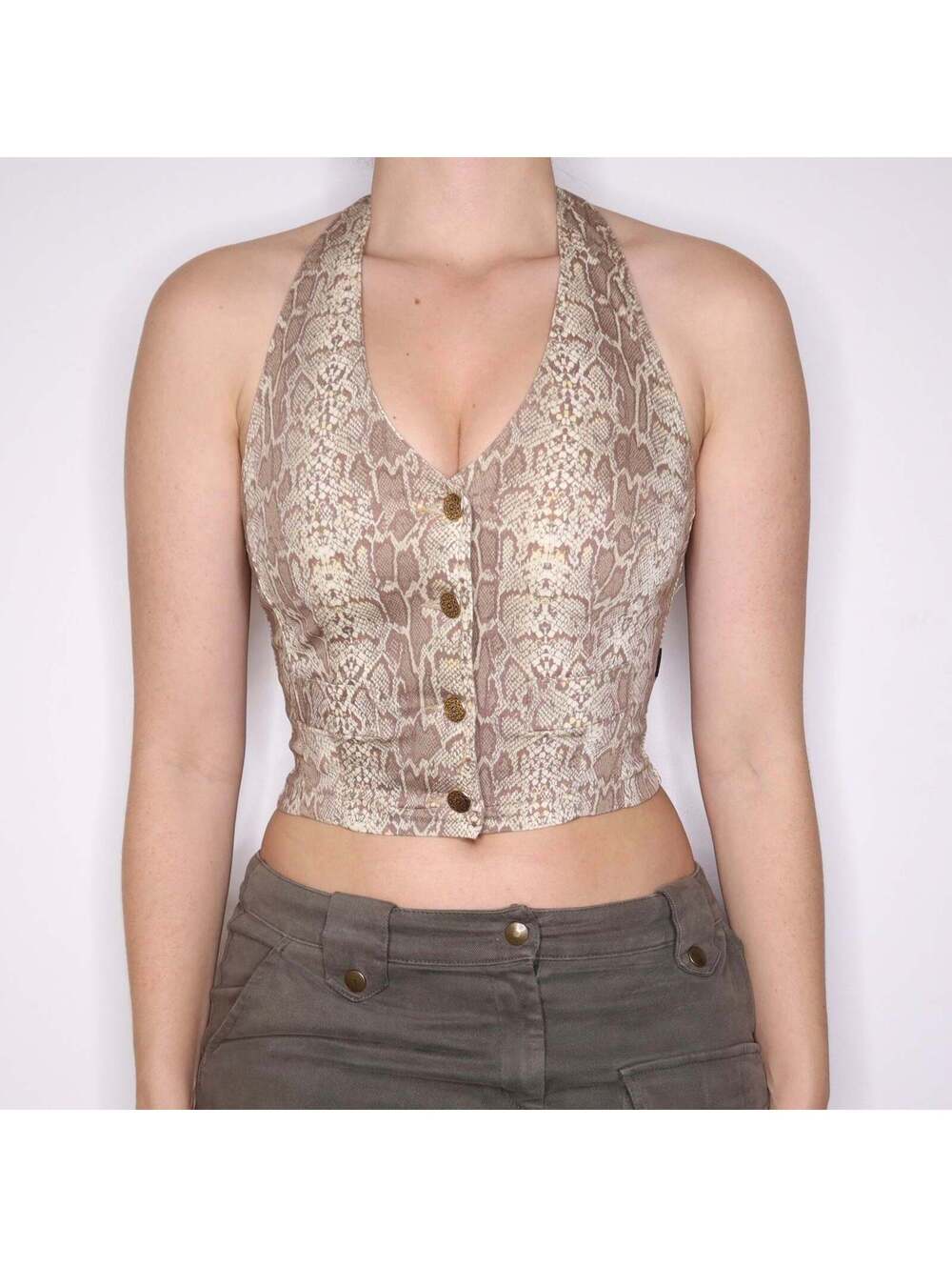 90s Italian Snakeskin Print Halter Vest (M)
